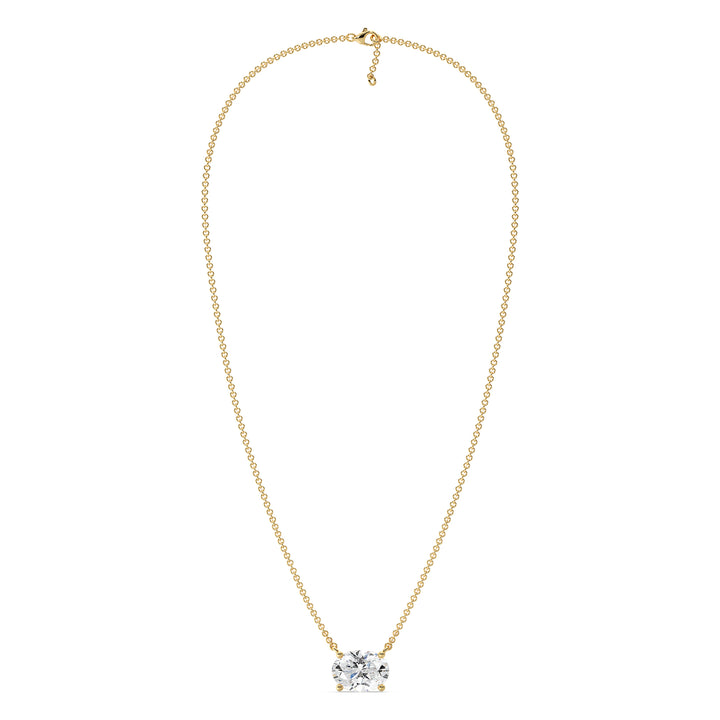2.00 Carat Oval Lab-Grown Diamond Solitaire Necklace in 18K Yellow Gold, featuring a sparkling IGI-certified diamond in a classic prong setting on a delicate gold chain