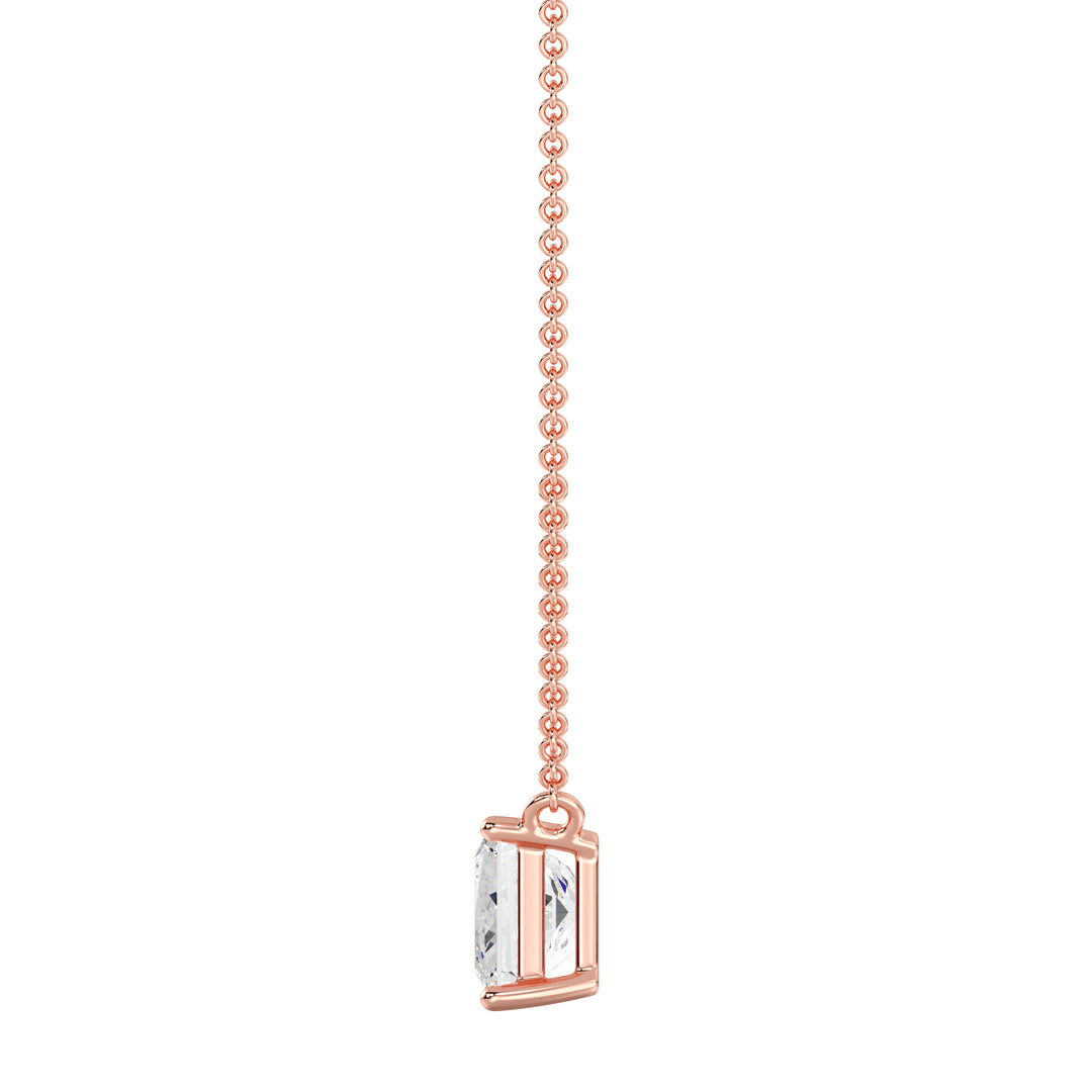 2.00 Carat Princess Cut Lab-Grown Diamond Solitaire Pendant Necklace in 18K Rose Gold, showcasing a dazzling IGI Certified E/VS diamond elegantly set in a prong setting on a delicate rose gold chain