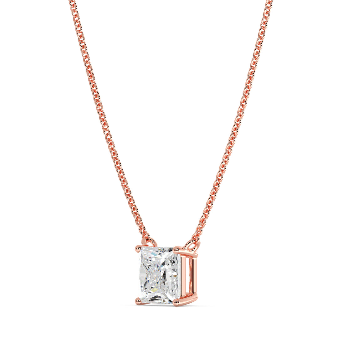 2.00 Carat Princess Cut Lab-Grown Diamond Solitaire Pendant Necklace in 18K Rose Gold, showcasing a dazzling IGI Certified E/VS diamond elegantly set in a prong setting on a delicate rose gold chain