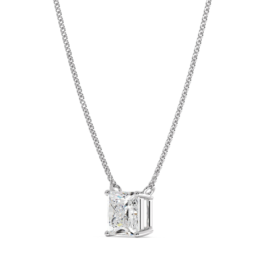 2.00 Carat Princess Cut Lab-Grown Diamond Solitaire Pendant Necklace in 18K White Gold, highlighting a brilliant IGI Certified E/VS diamond in a secure prong setting on a polished white gold chain