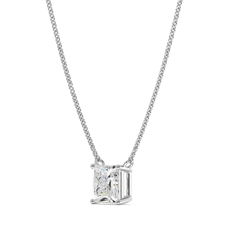 2.00 Carat Princess Cut Lab-Grown Diamond Solitaire Pendant Necklace in 18K White Gold, highlighting a brilliant IGI Certified E/VS diamond in a secure prong setting on a polished white gold chain