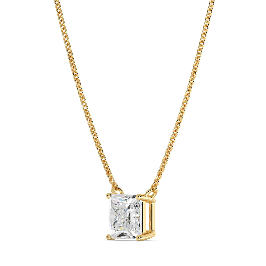 2.00 Carat Princess Cut Lab-Grown Diamond Solitaire Pendant Necklace in 18K Yellow Gold, featuring a stunning IGI Certified E/VS diamond set in a secure prong setting on a sleek yellow gold chain