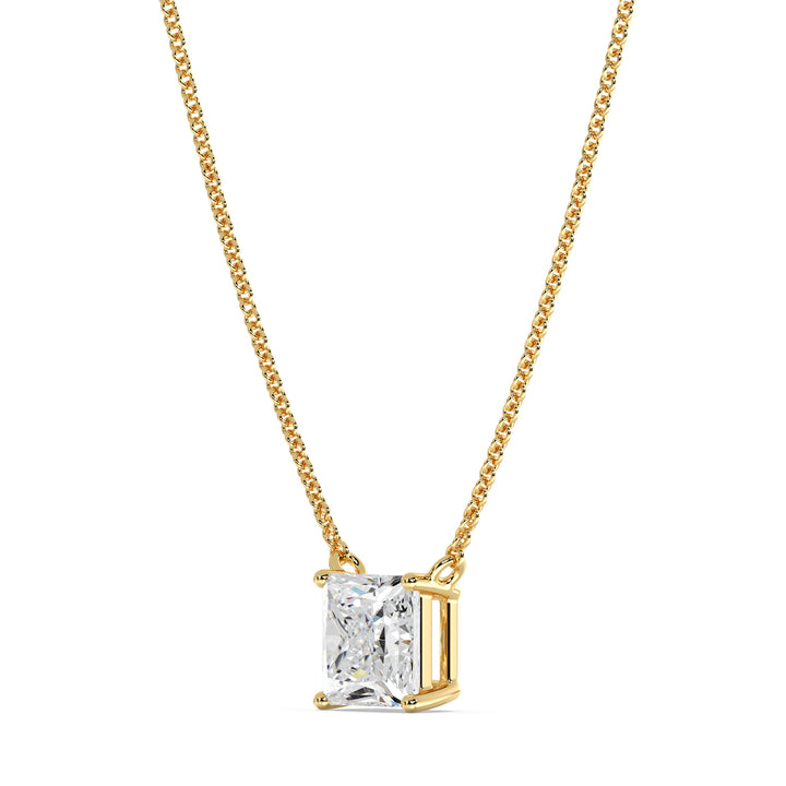 2.00 Carat Princess Cut Lab-Grown Diamond Solitaire Pendant Necklace in 18K Yellow Gold, featuring a stunning IGI Certified E/VS diamond set in a secure prong setting on a sleek yellow gold chain
