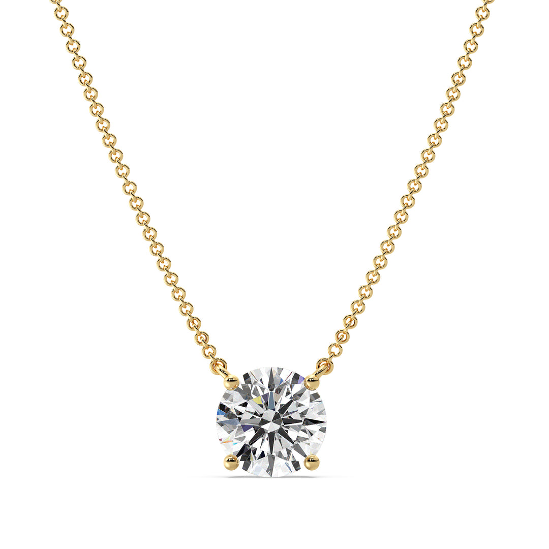 2.00 Carat Round Solitaire Lab-Grown Diamond Necklace in 18K Yellow Gold, featuring a brilliant round-cut diamond in a classic prong setting on a delicate yellow gold chain
