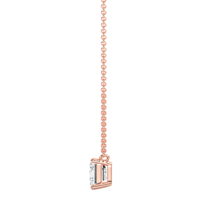 Image of a 2.00 Carat Lab-Grown Emerald-Cut Diamond Solitaire Pendant Necklace in 18K Rose Gold, showcasing a sparkling emerald-cut diamond elegantly set in a warm rose gold chain