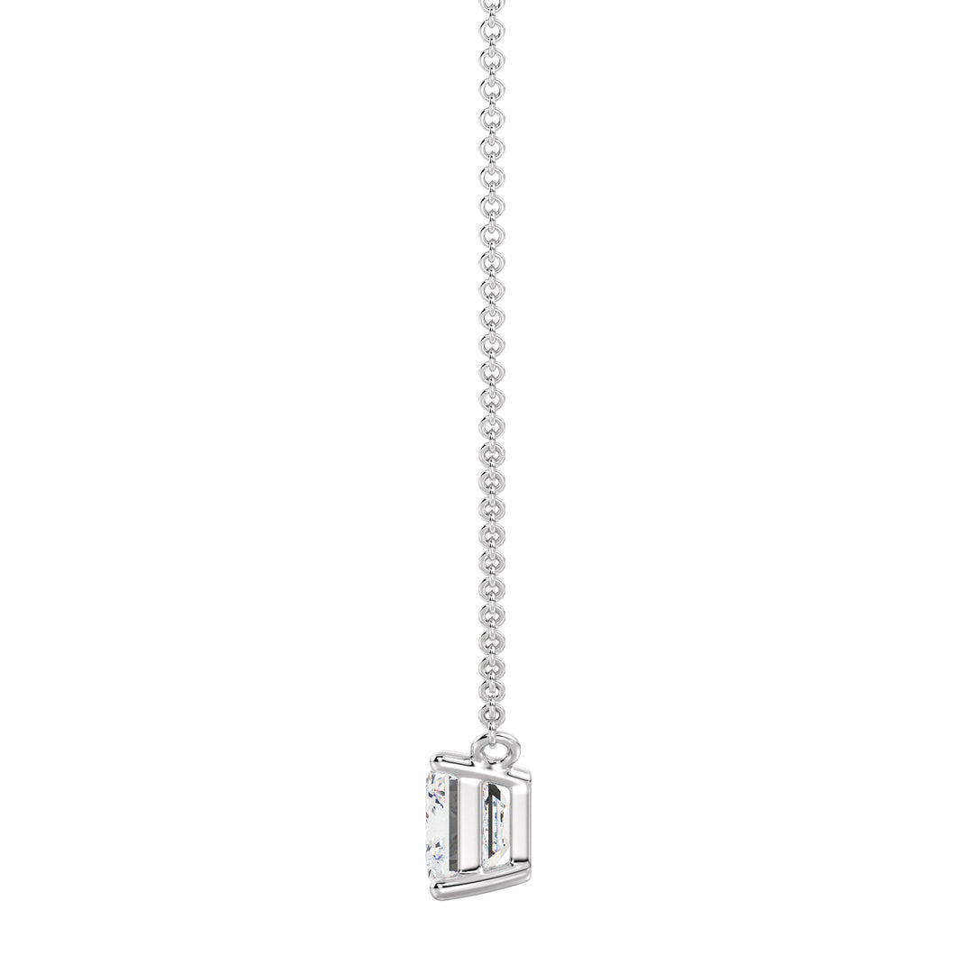 Image of a 2.00 Carat Lab-Grown Emerald-Cut Diamond Solitaire Pendant Necklace in 18K White Gold, highlighting a brilliant emerald-cut diamond in a timeless prong setting on a sleek white gold chain.