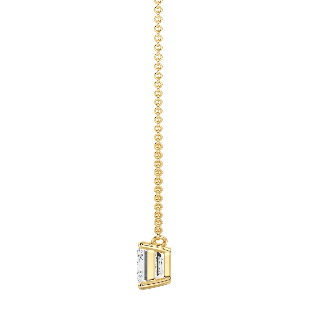 Image of a 2.00 Carat Lab-Grown Emerald-Cut Diamond Solitaire Pendant Necklace in 18K Yellow Gold, featuring a radiant emerald-cut diamond in a classic prong setting on a polished yellow gold chain