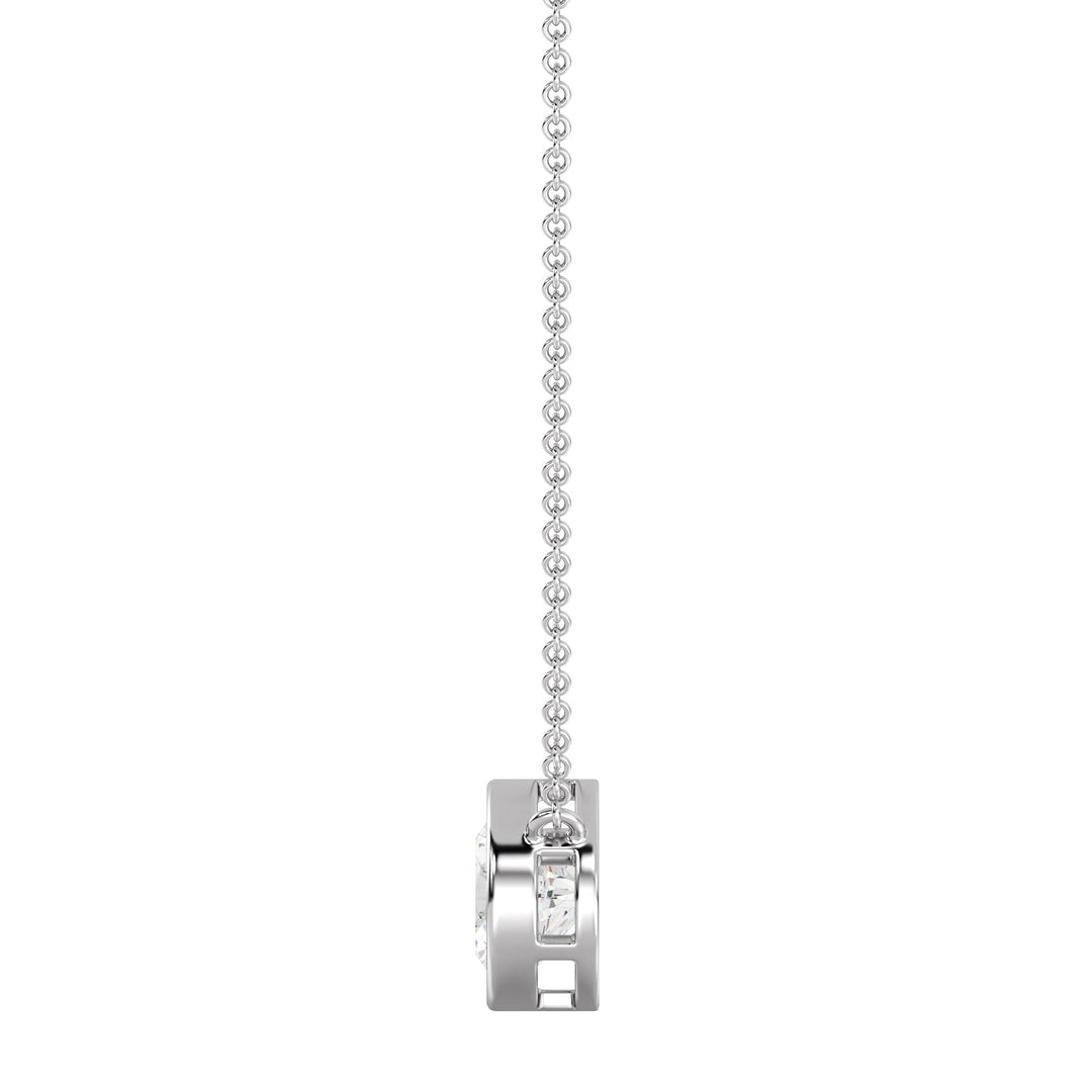 2 Carat Bezel-Set Round Lab-Grown Diamond Solitaire Pendant Necklace in 18K White Gold. IGI-certified diamond in a secure bezel setting, paired with an elegant white gold chain