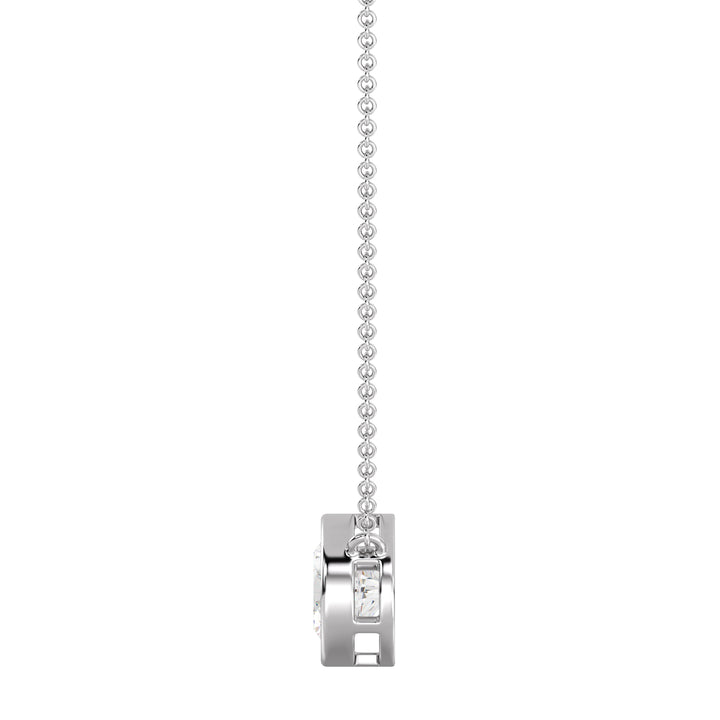 2 Carat Bezel-Set Round Lab-Grown Diamond Solitaire Pendant Necklace in 18K White Gold. IGI-certified diamond in a secure bezel setting, paired with an elegant white gold chain