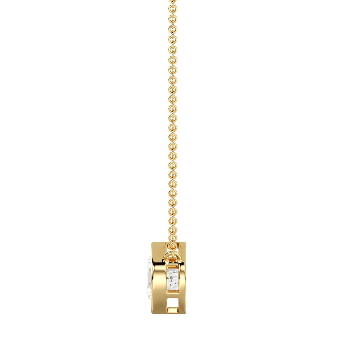 2 Carat Bezel-Set Round Lab-Grown Diamond Solitaire Pendant Necklace in 18K Yellow Gold. IGI-certified diamond with radiant brilliance and sleek bezel setting, paired with a matching yellow gold chain