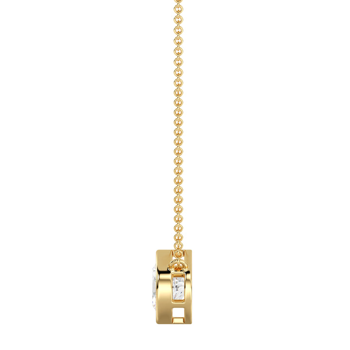 2 Carat Bezel-Set Round Lab-Grown Diamond Solitaire Pendant Necklace in 18K Yellow Gold. IGI-certified diamond with radiant brilliance and sleek bezel setting, paired with a matching yellow gold chain