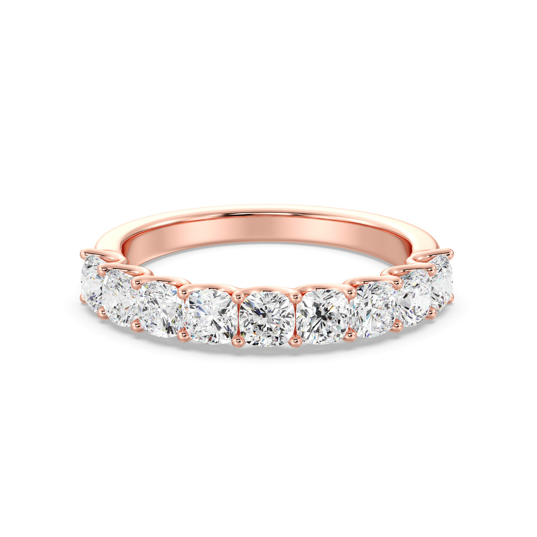 9-Stone Cushion-Cut Lab-Grown Diamond Scallop Half-Eternity Wedding Band in 18K Rose Gold