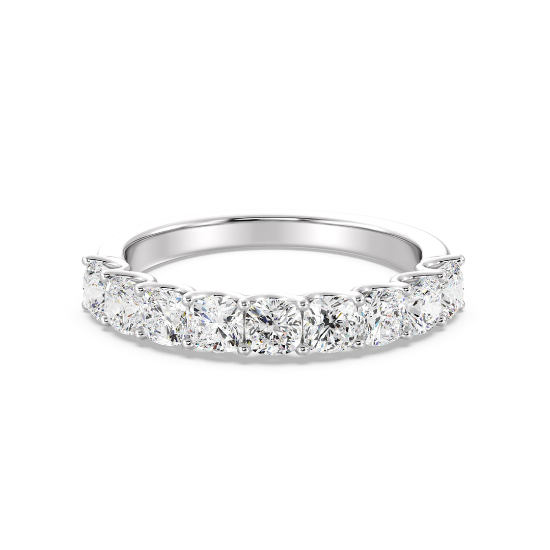 9-Stone Cushion-Cut Lab-Grown Diamond Scallop Half-Eternity Wedding Band in 18K White Gold