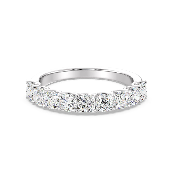 9-Stone Cushion-Cut Lab-Grown Diamond Scallop Half-Eternity Wedding Band in 18K White Gold