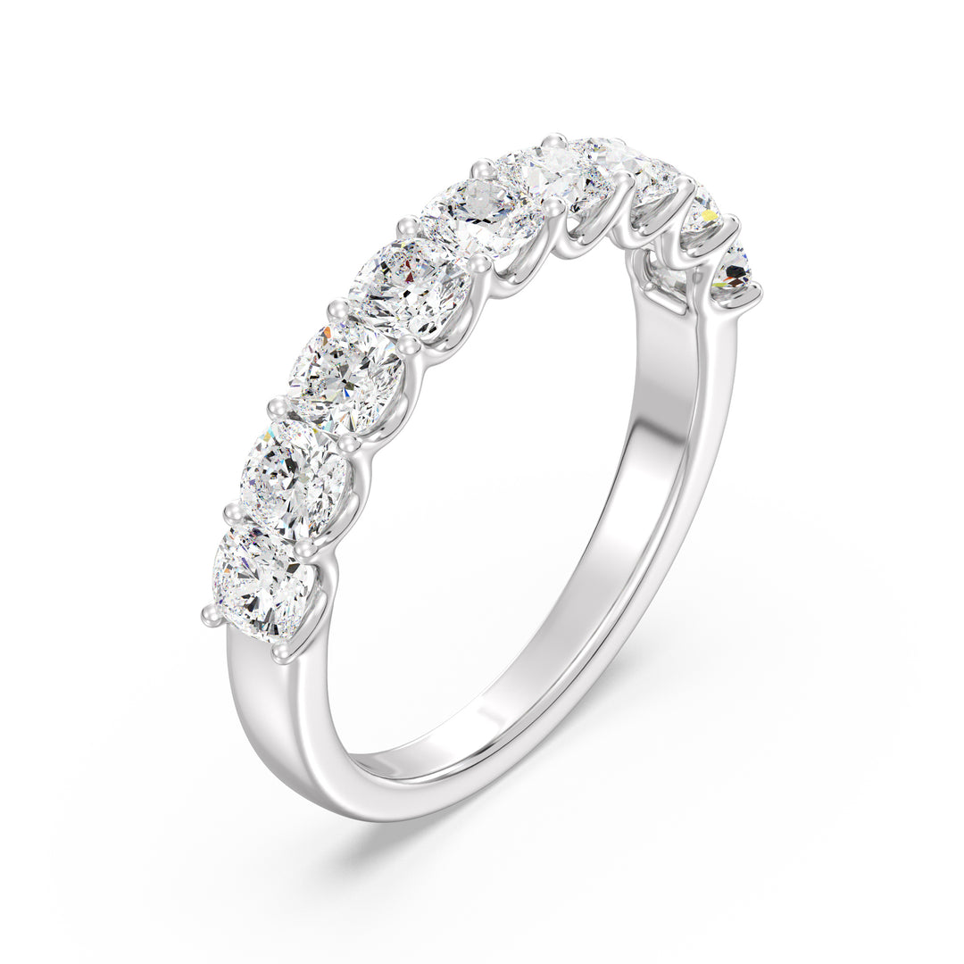 9-Stone Cushion-Cut Lab-Grown Diamond Scallop Half-Eternity Wedding Band in 18K White Gold