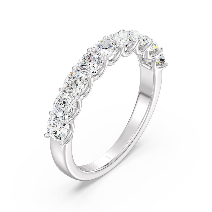 9-Stone Cushion-Cut Lab-Grown Diamond Scallop Half-Eternity Wedding Band in 18K White Gold