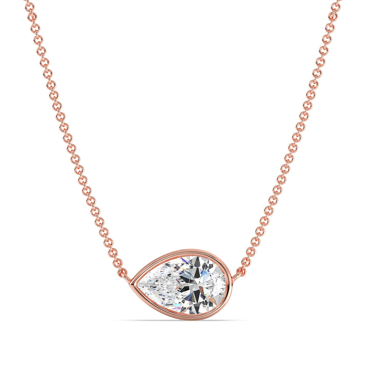 2 Carat Pear-Cut Lab-Grown Diamond Bezel-Set Solitaire Pendant Necklace in 18K Rose Gold featuring a warm, elegant finish and a sparkling teardrop-shaped diamond