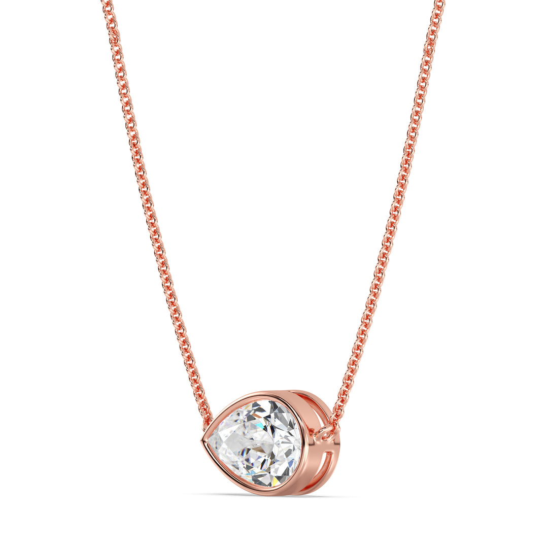 2 Carat Pear-Cut Lab-Grown Diamond Bezel-Set Solitaire Pendant Necklace in 18K Rose Gold featuring a warm, elegant finish and a sparkling teardrop-shaped diamond