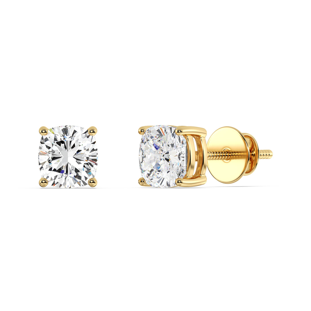 Cushion-Cut Lab-Grown Diamond Stud Earrings in 18K Yellow Gold - Timeless elegance and brilliance
