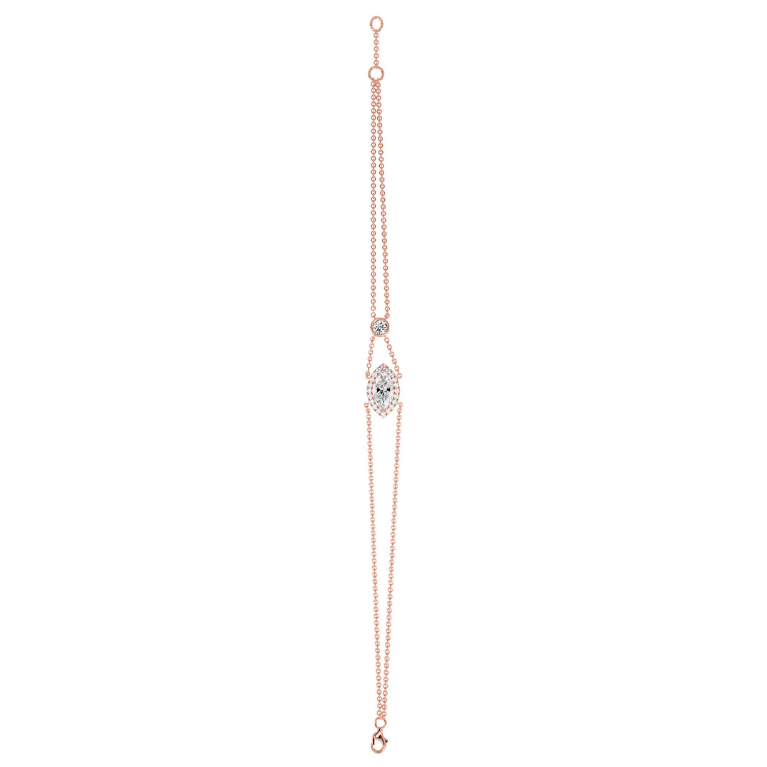 Halo-Set Marquise-Cut Diamond Solid Gold Chain Bracelet