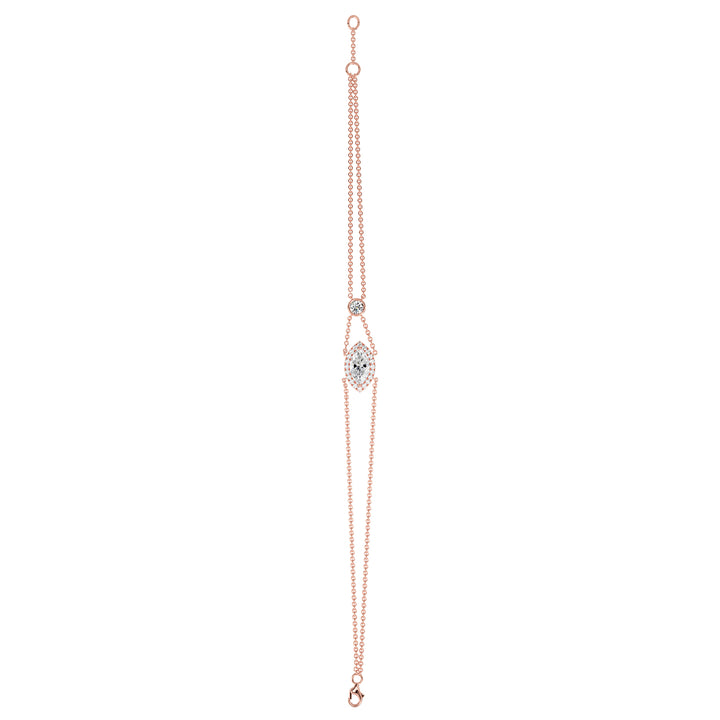Halo-Set Marquise-Cut Diamond Solid Gold Chain Bracelet