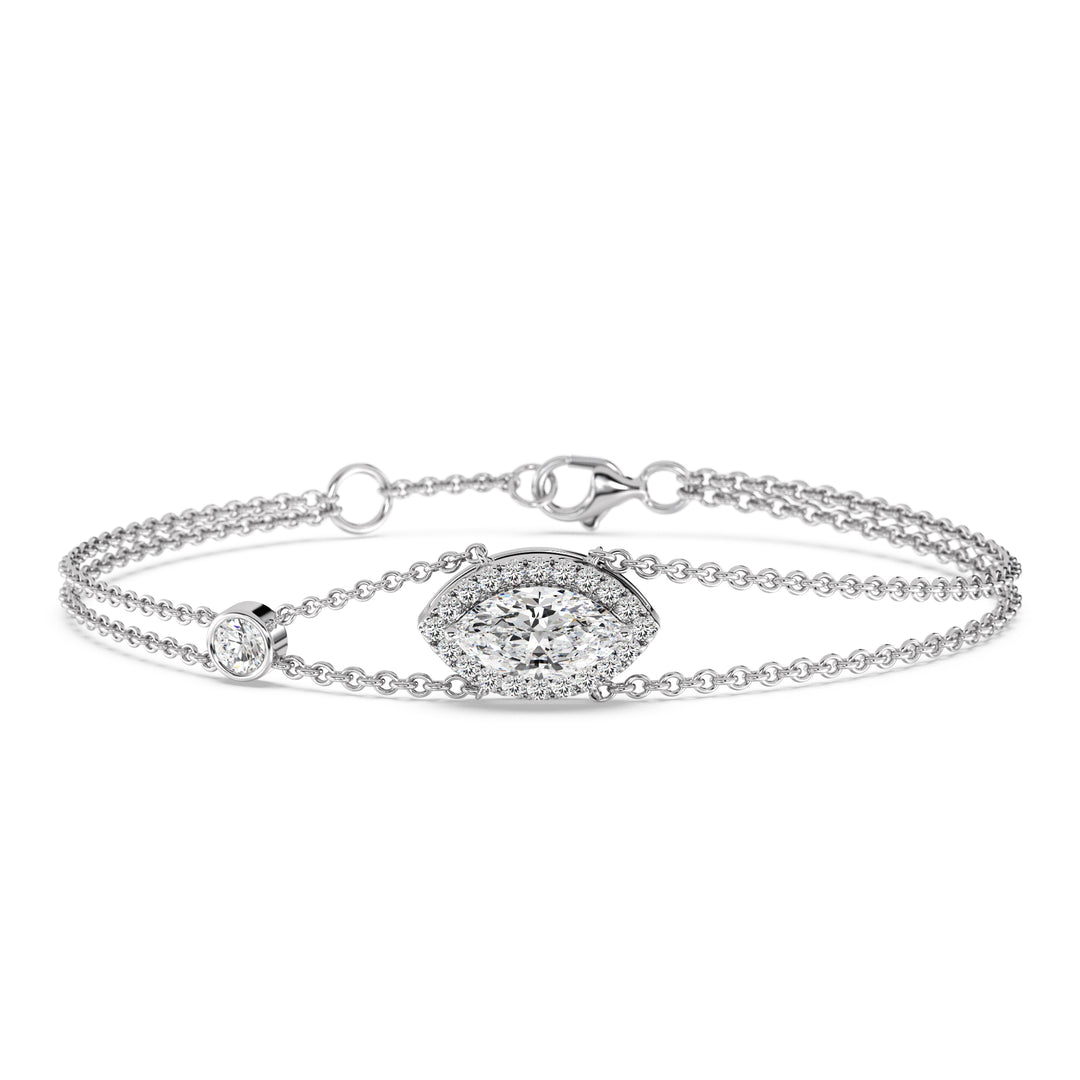 Halo-Set Marquise-Cut Diamond Solid Gold Chain Bracelet