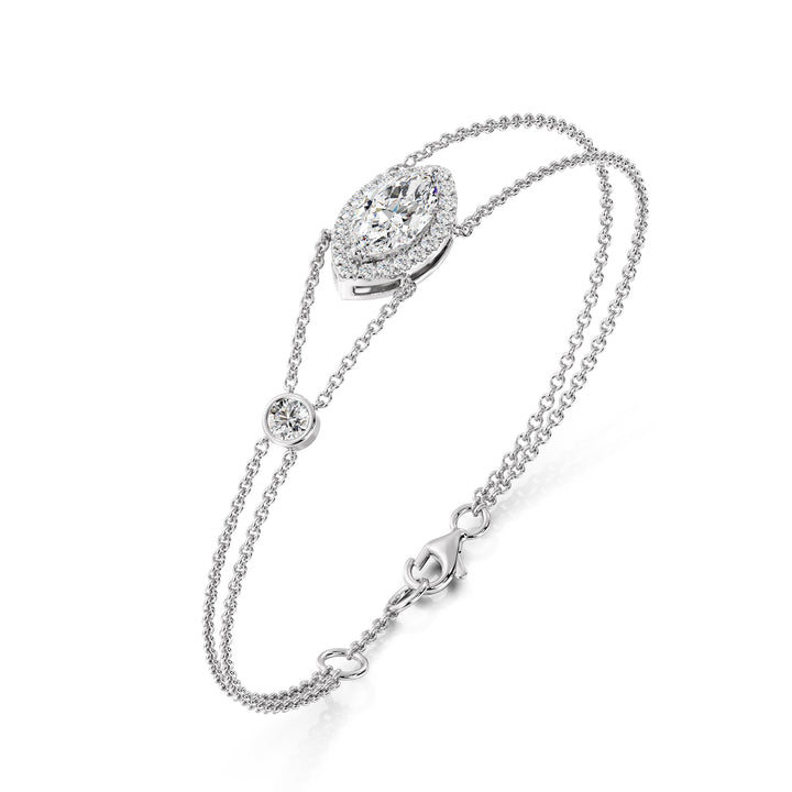 Halo-Set Marquise-Cut Diamond Solid Gold Chain Bracelet