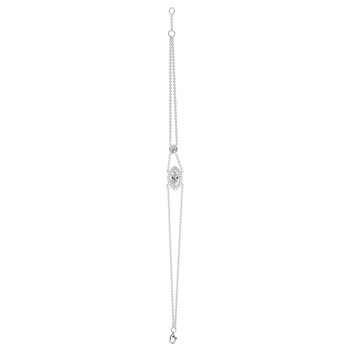 Halo-Set Marquise-Cut Diamond Solid Gold Chain Bracelet