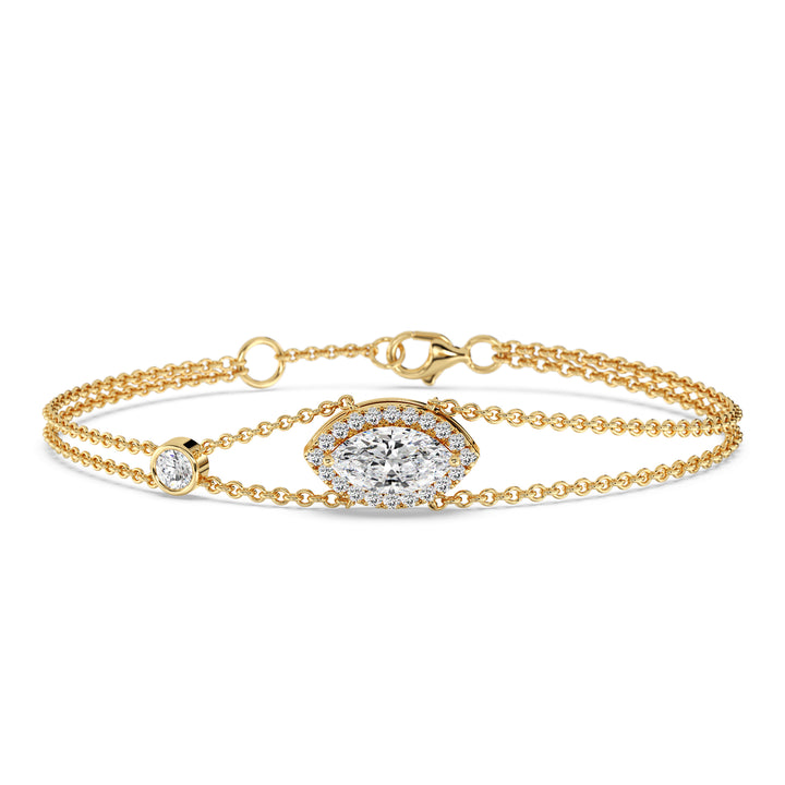 Halo-Set Marquise-Cut Diamond Solid Gold Chain Bracelet