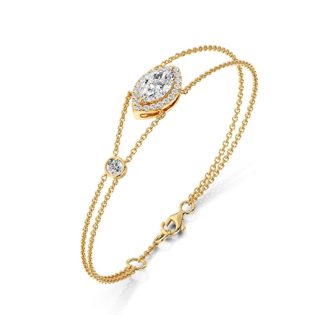 Halo-Set Marquise-Cut Diamond Solid Gold Chain Bracelet