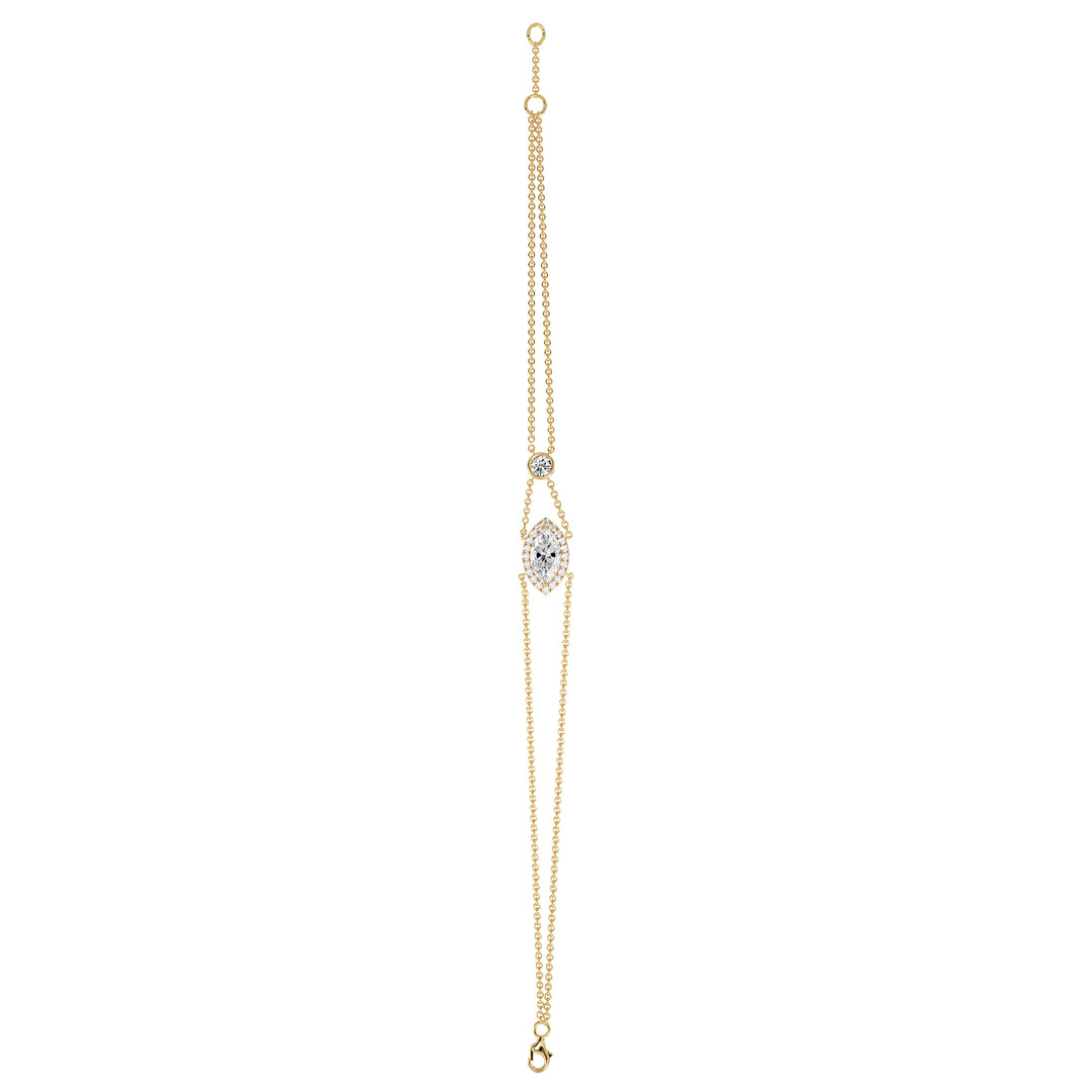 Halo-Set Marquise-Cut Diamond Solid Gold Chain Bracelet