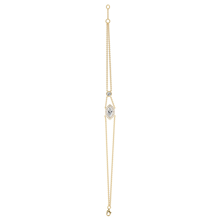 Halo-Set Marquise-Cut Diamond Solid Gold Chain Bracelet