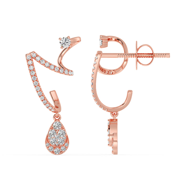 Refined rose gold drop earrings adorned with 76 lab-grown round-cut diamonds, beautifully arranged for brilliance, made with 18K gold for a modern and elegant touch