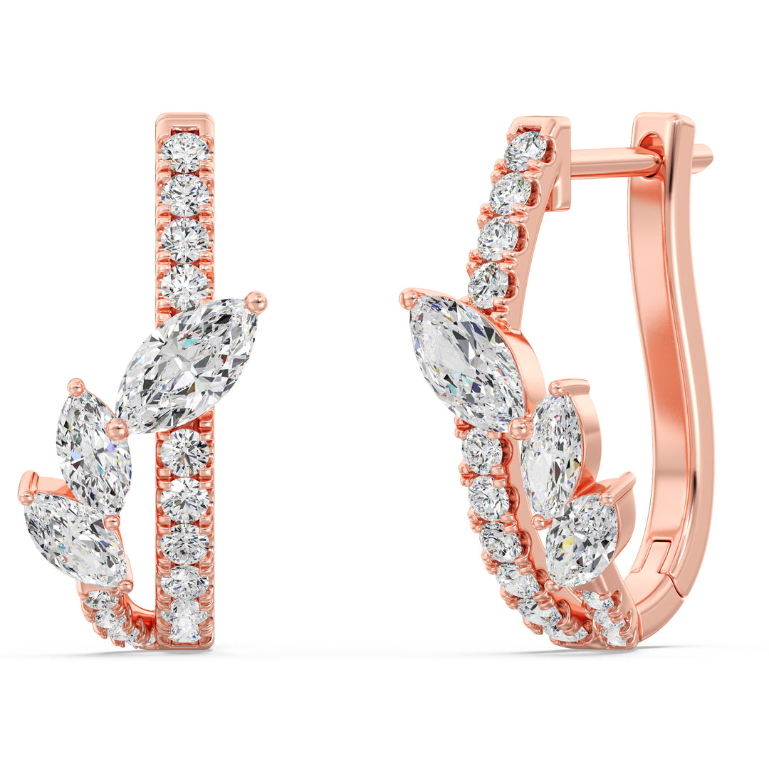 Elegant 18K Rose Gold Twist Hoop Earrings featuring a stunning blend of marquise and round lab-grown diamonds, exuding warmth and timeless charm