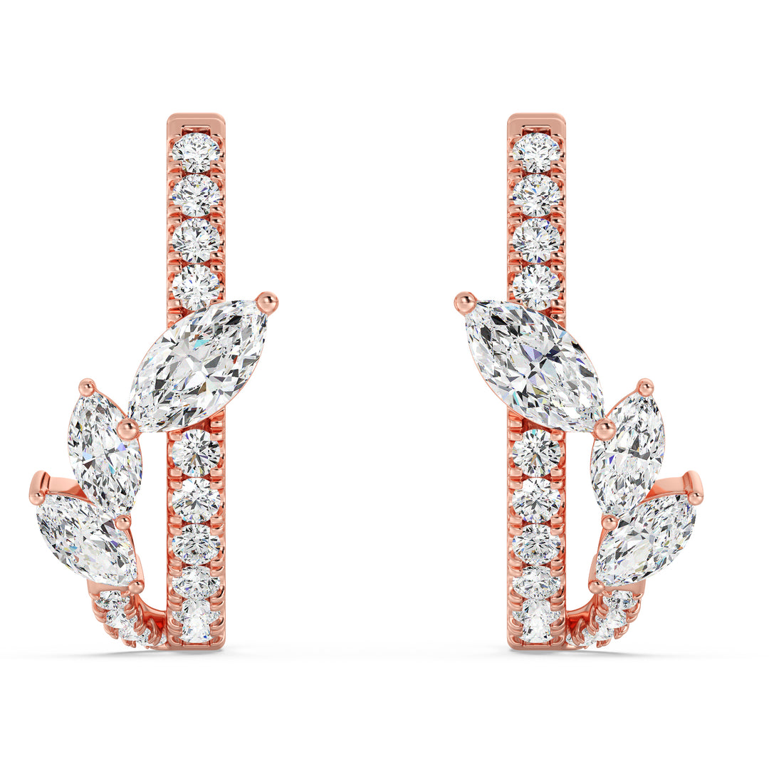 Elegant 18K Rose Gold Twist Hoop Earrings featuring a stunning blend of marquise and round lab-grown diamonds, exuding warmth and timeless charm