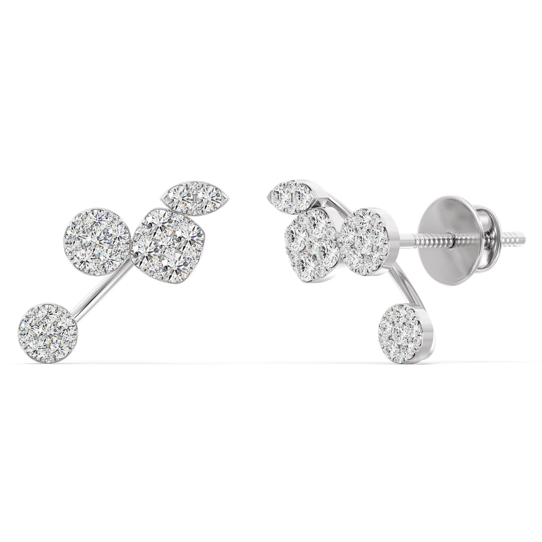 Minimalistic lab-grown diamond stud earrings in 18K white gold, showcasing 70 dazzling diamonds for a sophisticated finish