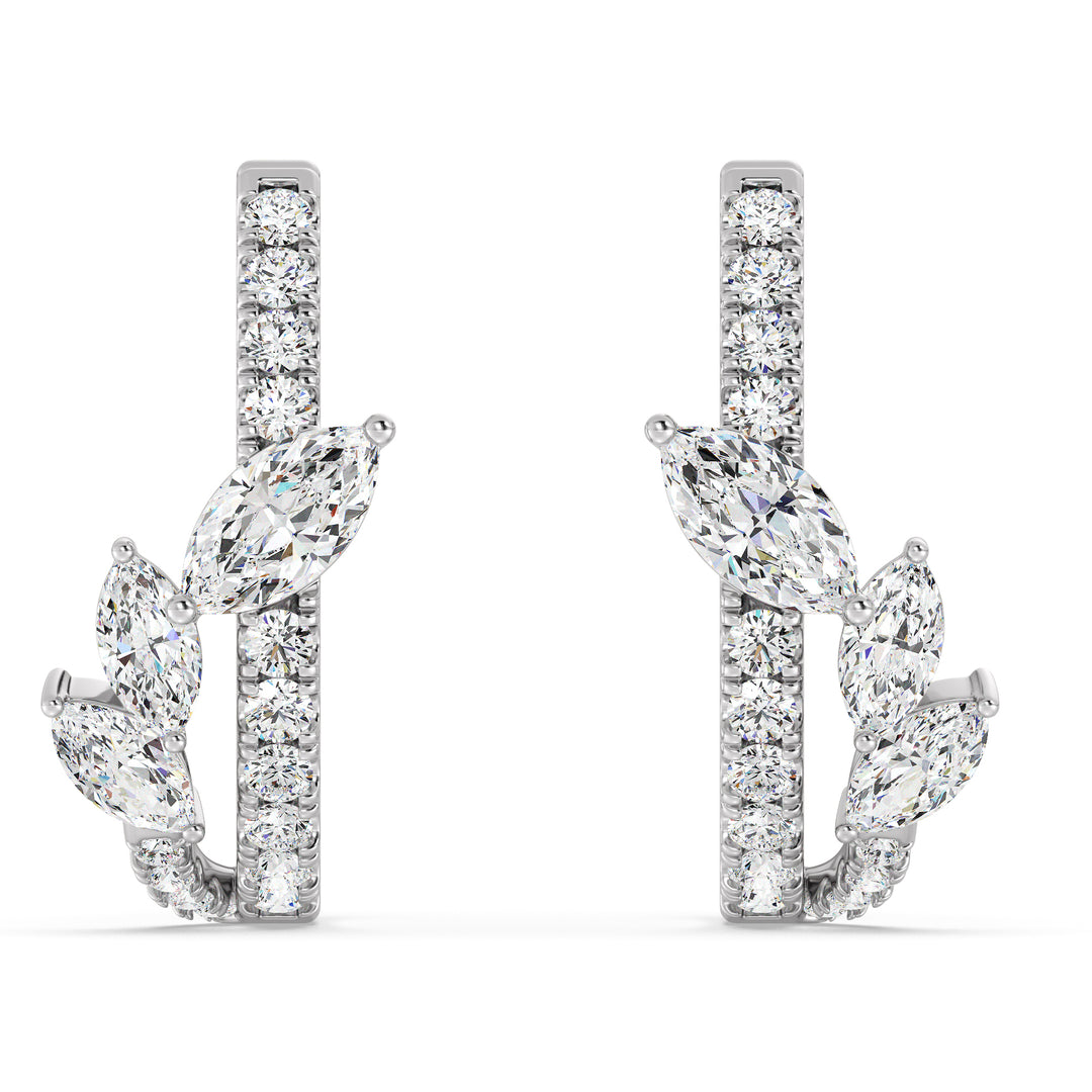 Elegant 18K White Gold Twist Hoop Earrings embellished with marquise and round lab-grown diamonds, offering a dazzling and modern look