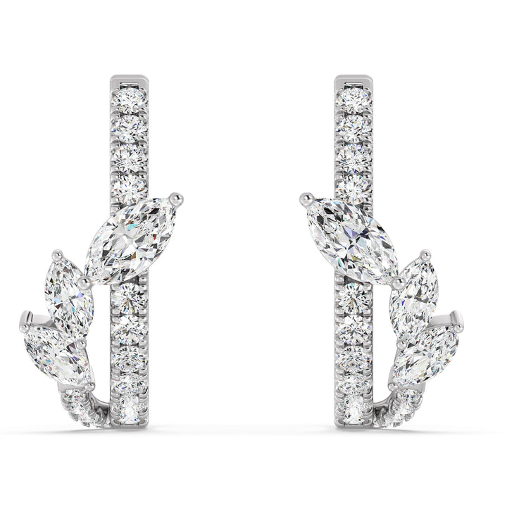 Elegant 18K White Gold Twist Hoop Earrings embellished with marquise and round lab-grown diamonds, offering a dazzling and modern look