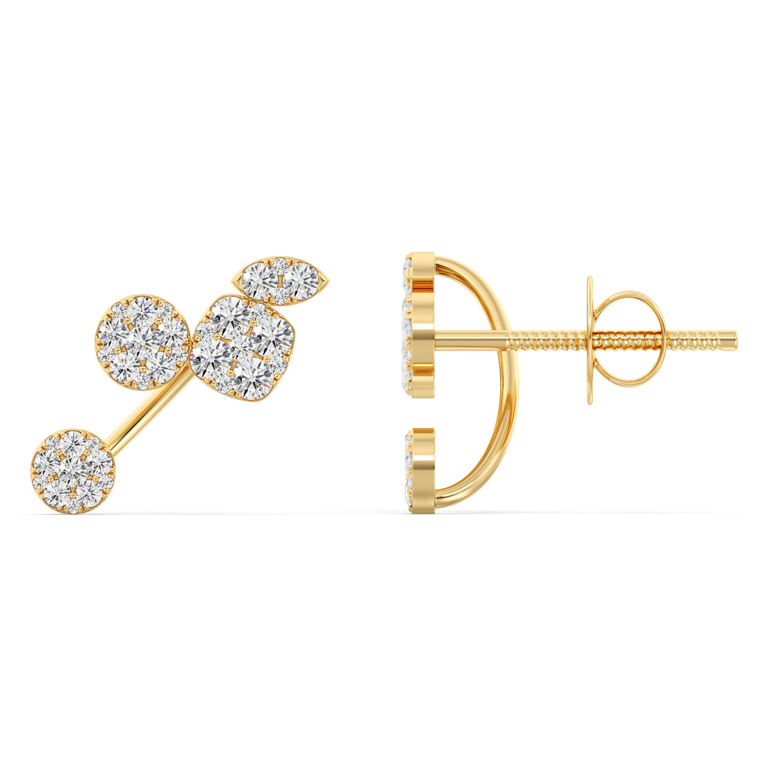 Elegant lab-grown diamond stud earrings in 18K yellow gold, featuring 70 finely cut diamonds with exceptional sparkle