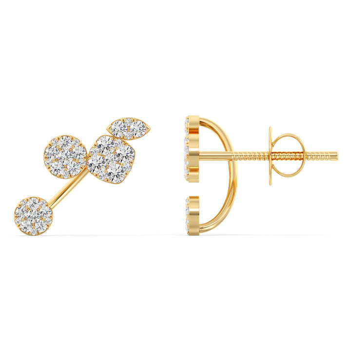 Elegant lab-grown diamond stud earrings in 18K yellow gold, featuring 70 finely cut diamonds with exceptional sparkle