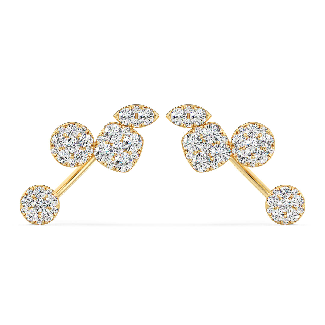 Elegant lab-grown diamond stud earrings in 18K yellow gold, featuring 70 finely cut diamonds with exceptional sparkle