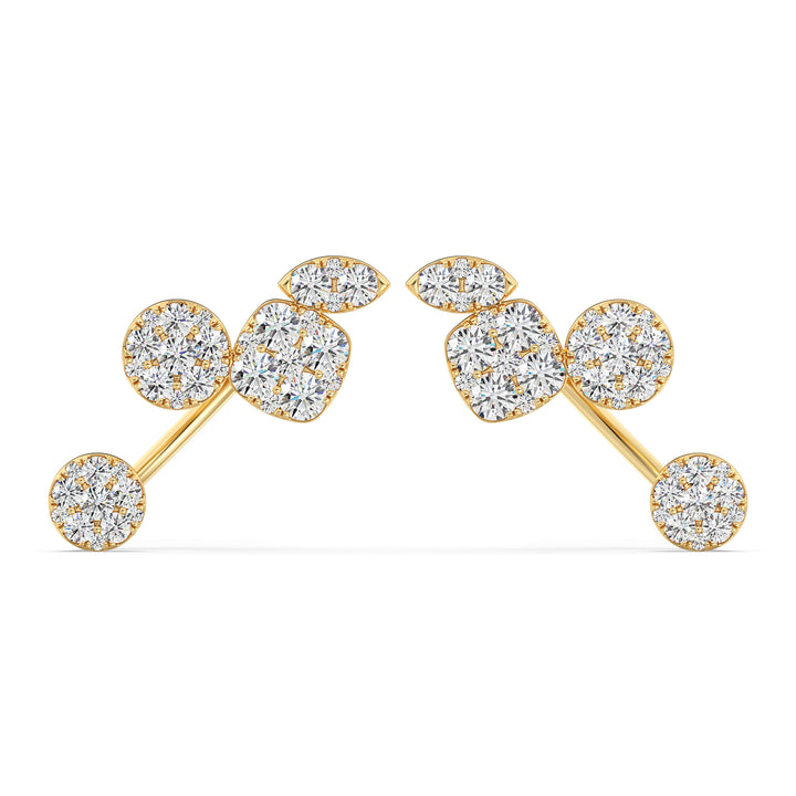 Elegant lab-grown diamond stud earrings in 18K yellow gold, featuring 70 finely cut diamonds with exceptional sparkle
