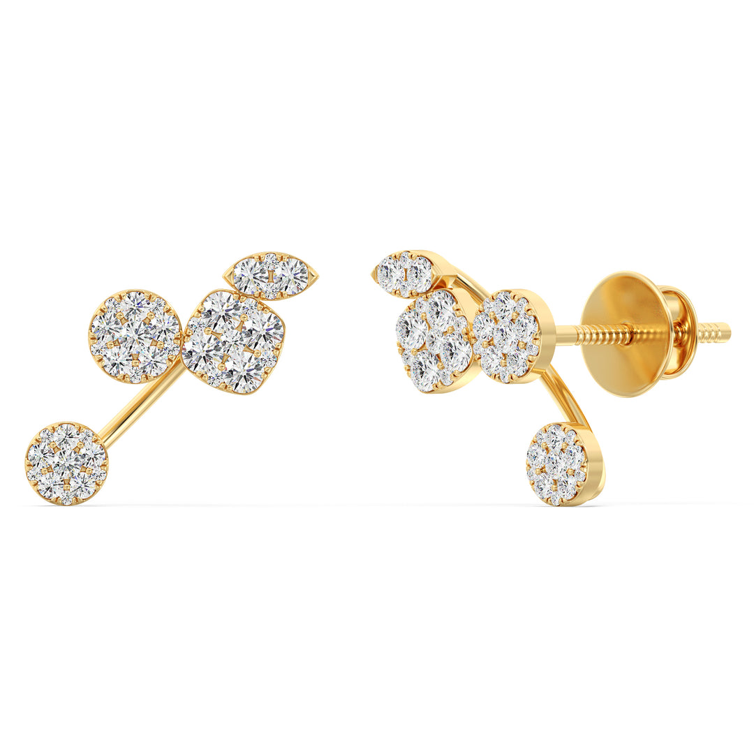 Elegant lab-grown diamond stud earrings in 18K yellow gold, featuring 70 finely cut diamonds with exceptional sparkle