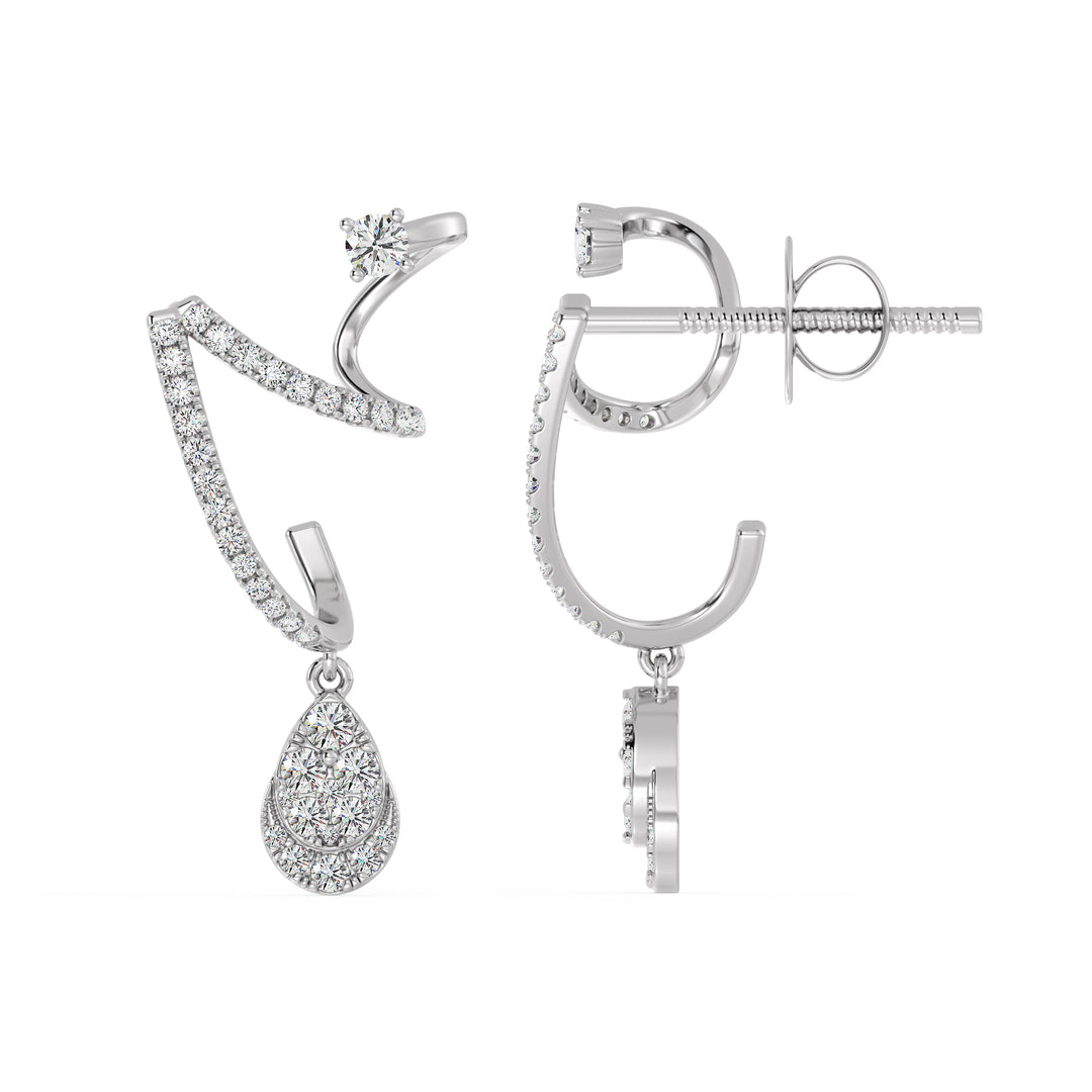 Stylish white gold drop earrings with 76 lab-grown round-cut diamonds, expertly set for sparkle and brilliance, crafted in 18K gold for a classic and versatile look