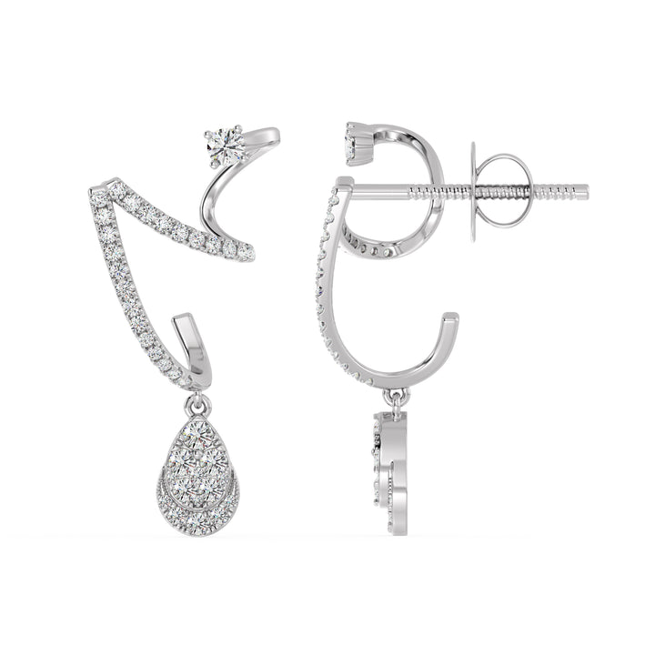 Stylish white gold drop earrings with 76 lab-grown round-cut diamonds, expertly set for sparkle and brilliance, crafted in 18K gold for a classic and versatile look