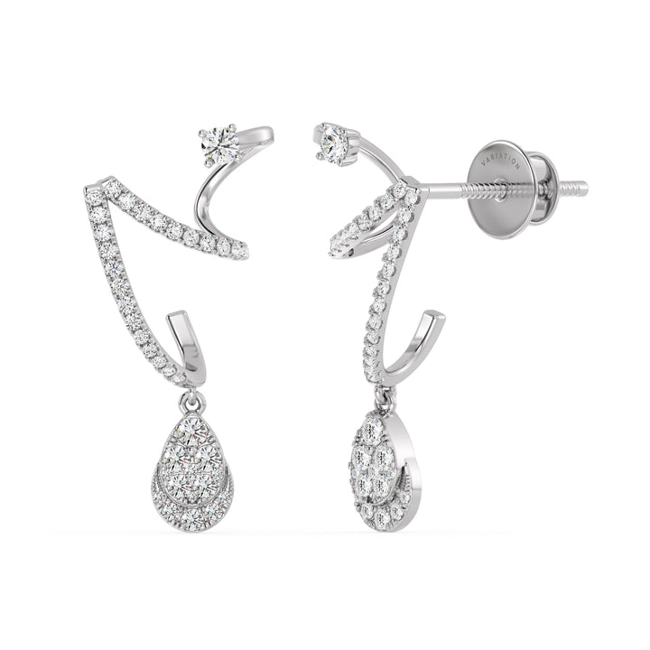 Stylish white gold drop earrings with 76 lab-grown round-cut diamonds, expertly set for sparkle and brilliance, crafted in 18K gold for a classic and versatile look