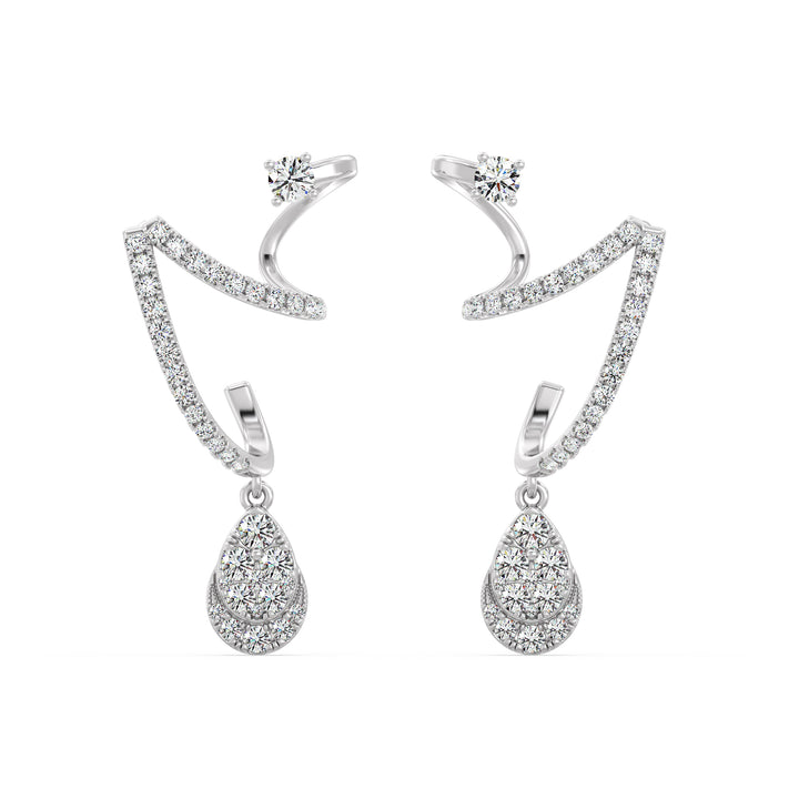 Stylish white gold drop earrings with 76 lab-grown round-cut diamonds, expertly set for sparkle and brilliance, crafted in 18K gold for a classic and versatile look