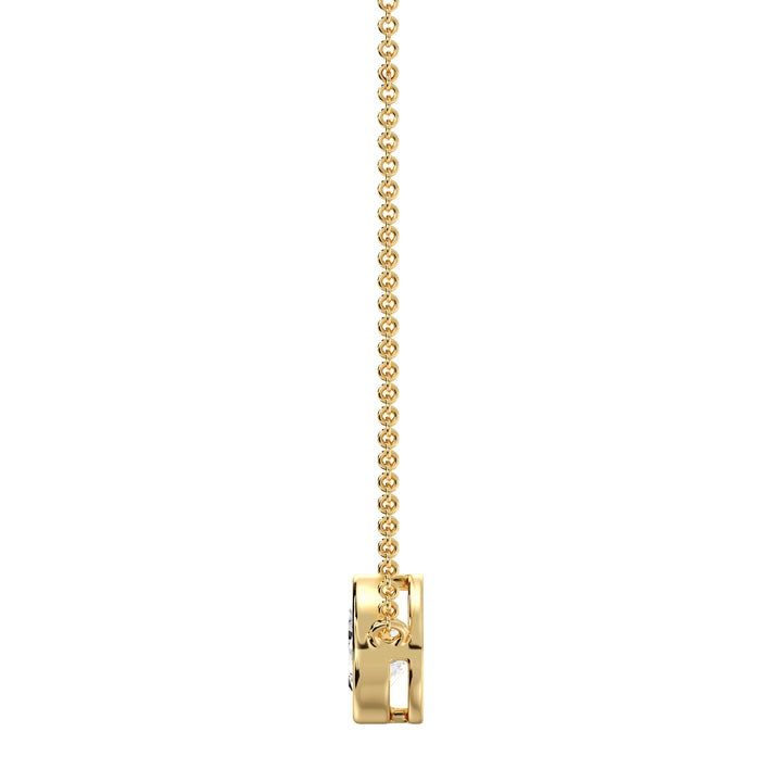 2 Carat Pear-Cut Lab-Grown Diamond Bezel-Set Solitaire Pendant Necklace in 18K Yellow Gold with a radiant teardrop-shaped diamond and sleek bezel setting