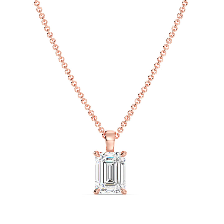 Elegant Emerald-Cut Lab-Grown Diamond Solitaire Pendant in 18K Rose Gold with 4-Prong Setting, IGI Certified, radiating modern elegance