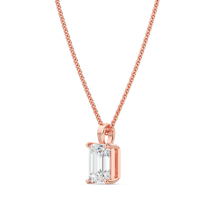 Elegant Emerald-Cut Lab-Grown Diamond Solitaire Pendant in 18K Rose Gold with 4-Prong Setting, IGI Certified, radiating modern elegance